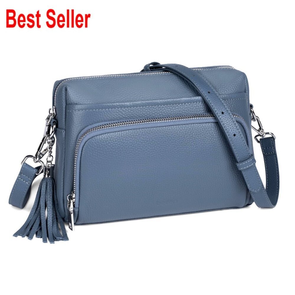 Genuine Leather Crossbody Bag with RFID Wallet and Multiple Pockets